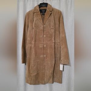 NWT Halston Studio Suede Leather Long Jacket Size S Color Caramel